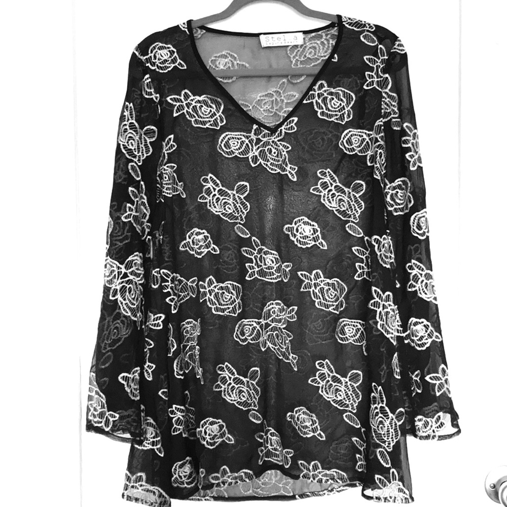 Black dress with embroidered flowers